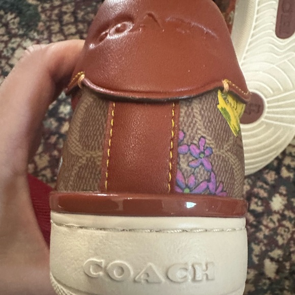 Coach women’s 9.5 B lowline Coated Canva Tan/Rust shoes sneakers floral with box - Picture 12 of 15